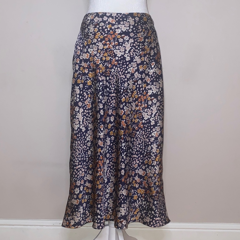 Dress Forum Silky Floral Print Midi Skirt